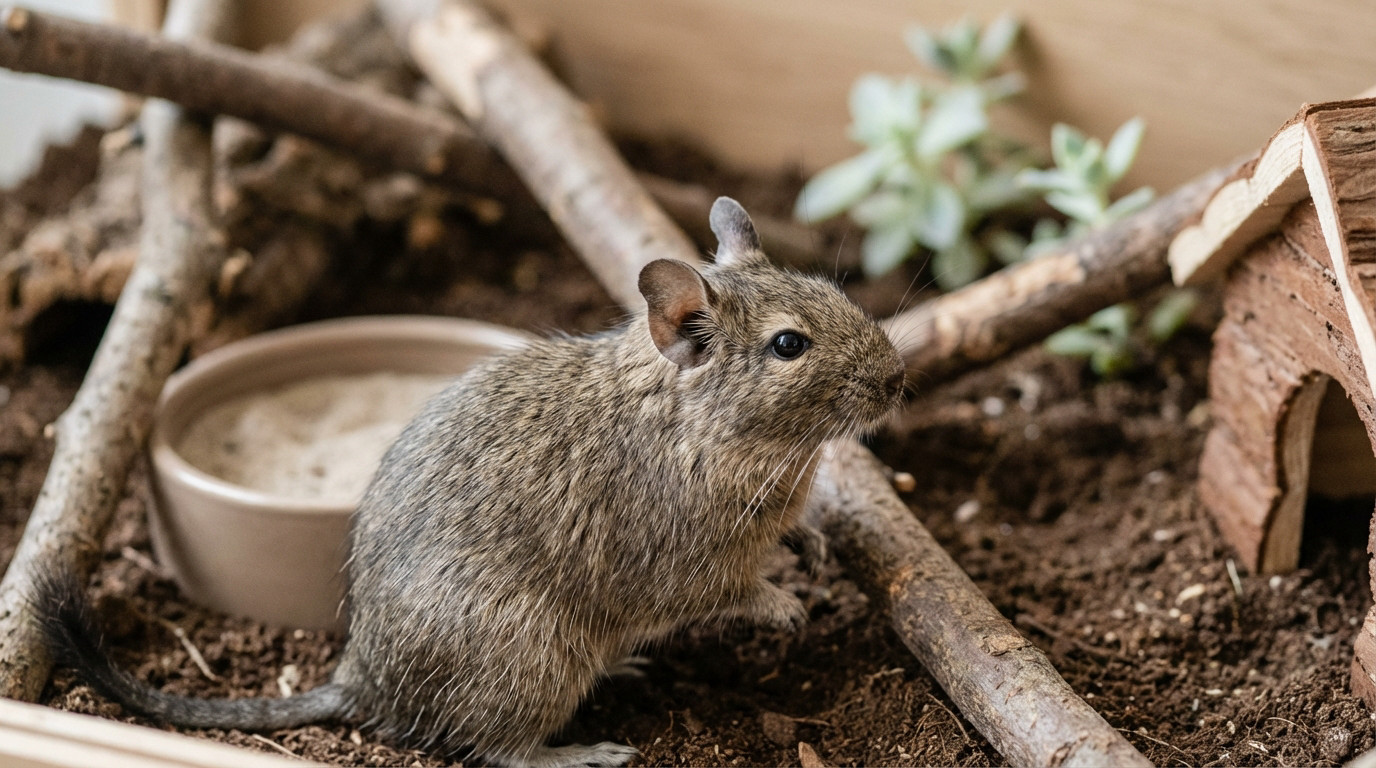 Adopter un octodon : les 3 erreurs fréquentes qui peuvent malheureusement lui être fatales Octodon Curieux Dans Son Habitat Naturaliste